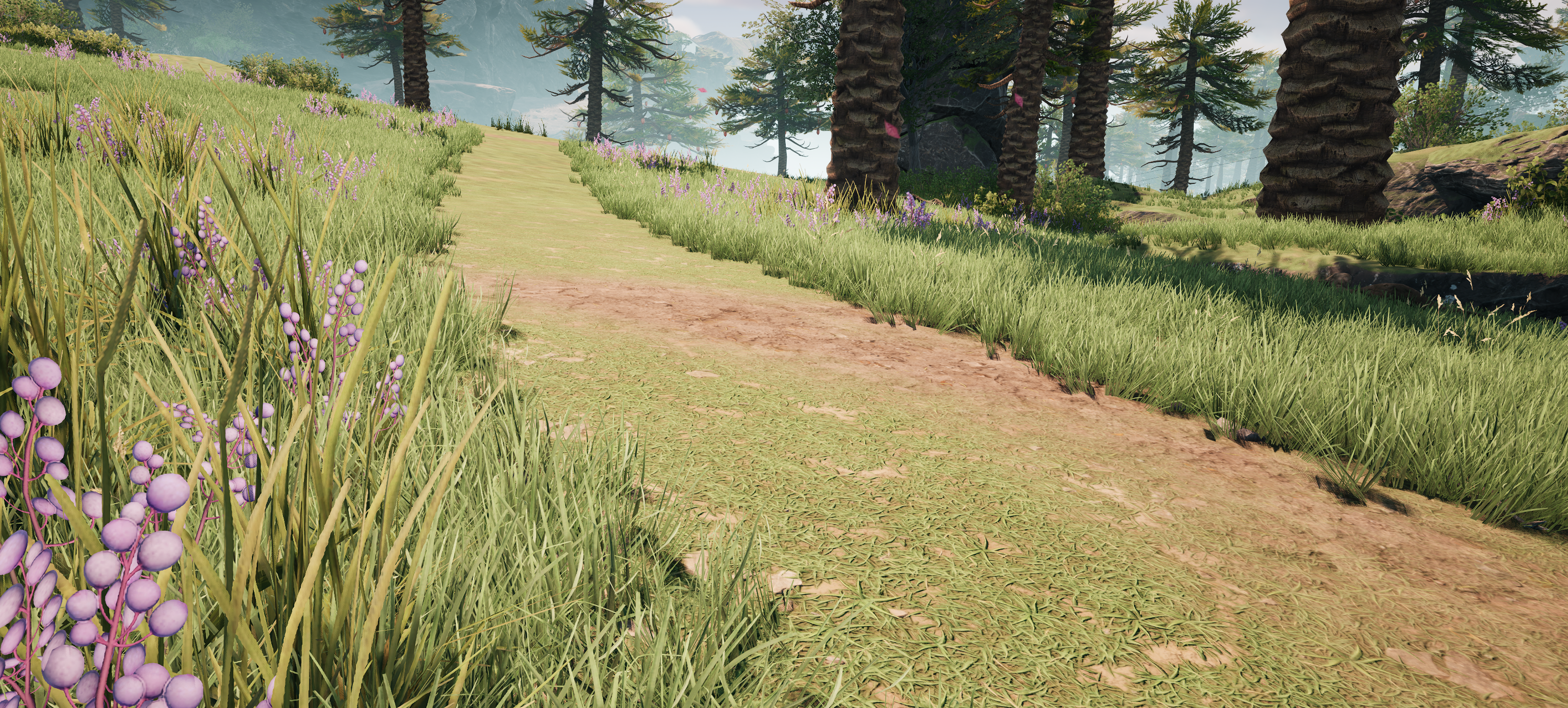 Decorative foliage cleared along a saved vehicle path